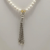 White Turquoise Silver Tassel Beaded Necklace