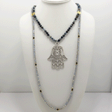 Multi Blue Agate Hamsa Beaded Necklace