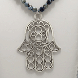 Multi Blue Agate Hamsa Beaded Necklace