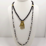 Black Lava Beaded Hamsa Necklace