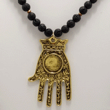 Black Lava Beaded Hamsa Necklace