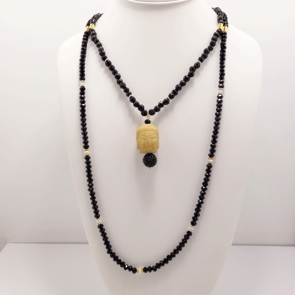 Black Agate Beaded Buddha Necklack