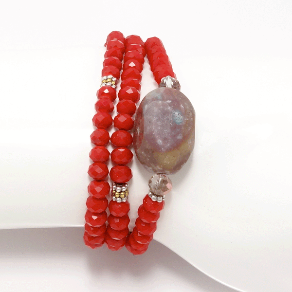 Blood Red beaded Rondelle Wrap Bracelet