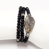 Jet Black Beaded Rondelle Wrap Bracelet