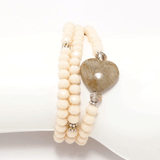 Bisque Heart Beaded Rondelle Wrap Bracelet