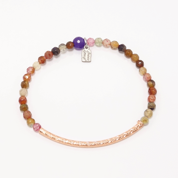 Pink Rainbow Rose Gold Bar Bracelet Set