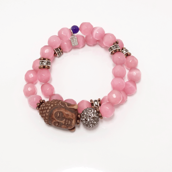 Pink Cat Eye Dual Wrap Bracelet