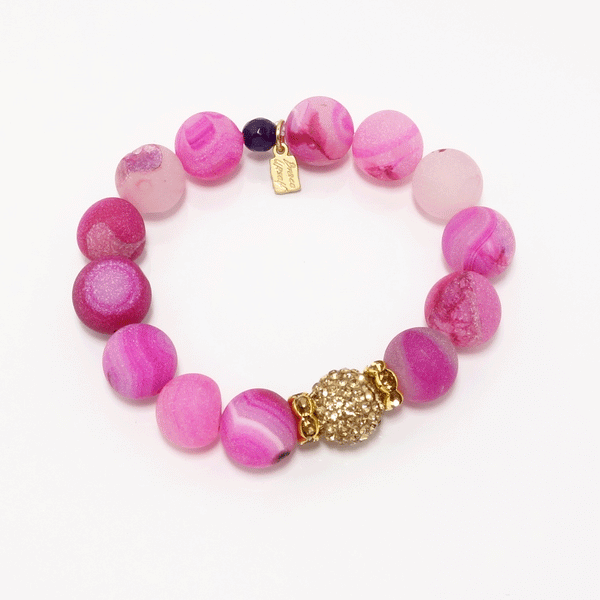 Bubble Gum Pink Druzy/Gold Bracelet