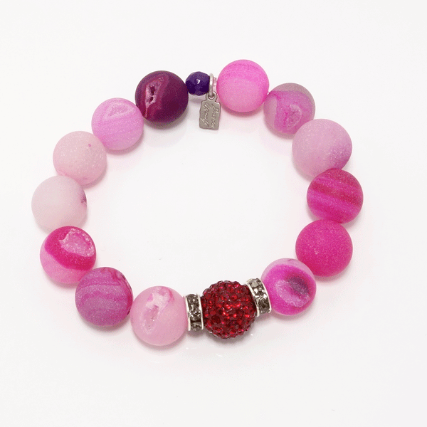 Bubble Gum Pink Druzy/Red Bracelet