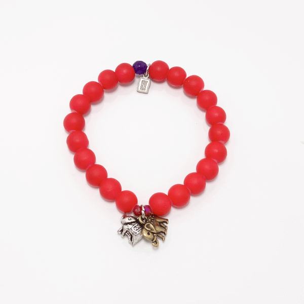 Elephant Red Charm Beaded Bracelet