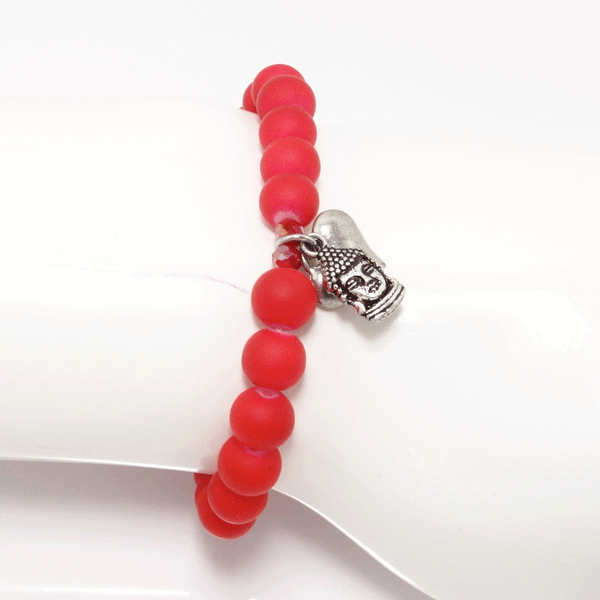 Heart/Buddha Red Charm Beaded Bracelet