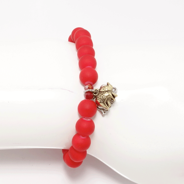 Elephant Red Charm Beaded Bracelet