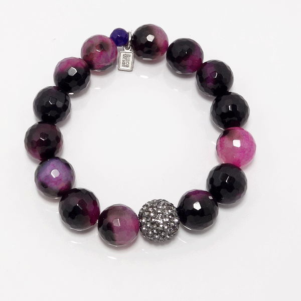 Cranberry/Black Agate Beaded Bracelet Set