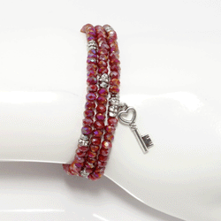 Frosted Magenta Key to my Heart Wrap Bracelet