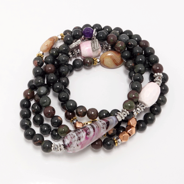 Black/Cranberry Jasper Beaded Wrap Bracelet