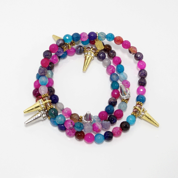 Purple Rainbow Spike Beaded Wrap Bracelet