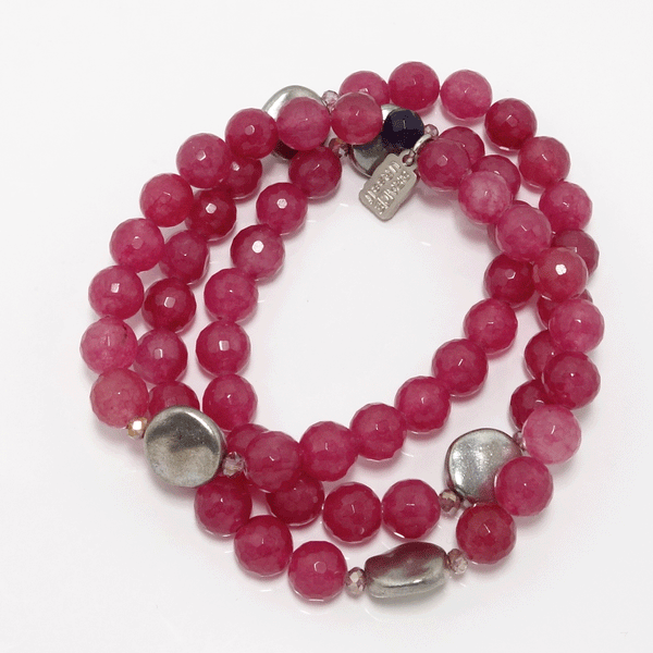 Cranberry Jade Beaded Wrap Bracelet