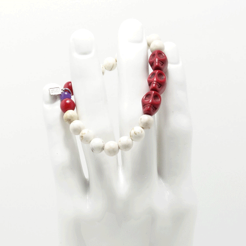 White Turquoise/Red Skull Men's Bracelet