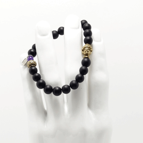 Matte Black Men's Gold Buddha Bracelet