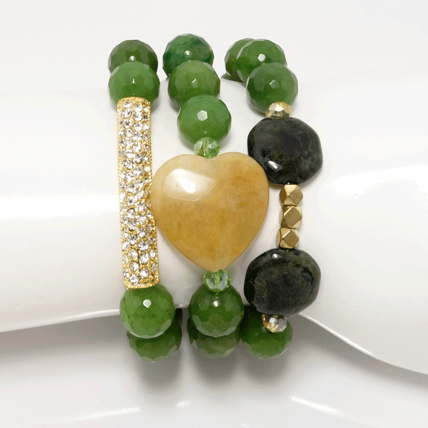 Green Jade Beaded Bracelet Set