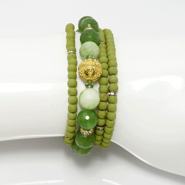 Shades of Green Beaded Bracelet Set