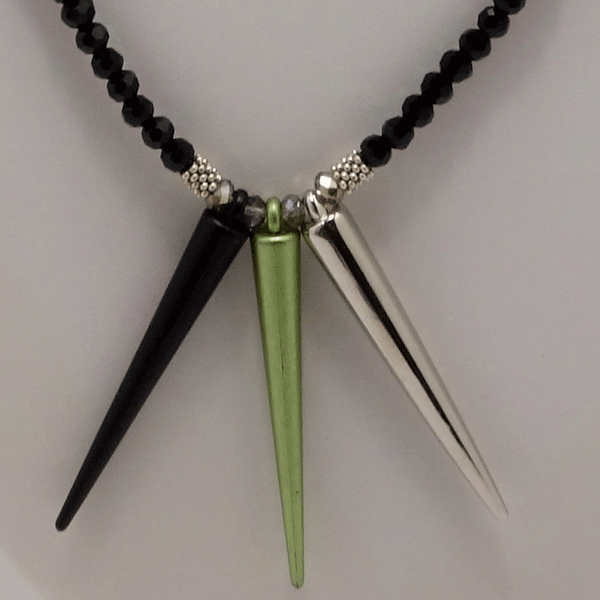 Black Silver Green Spike Necklace