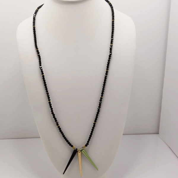 Black Gold Green Spike Necklace