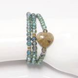 Iridescent Green Heart Beaded Rondelle Wrap Bracelet