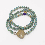 Iridescent Green Heart Beaded Rondelle Wrap Bracelet