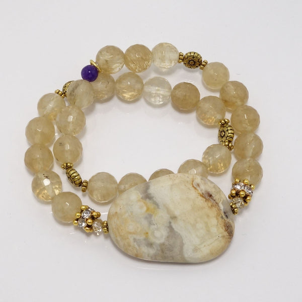 Melon Quartz Dual Beaded Wrap Bracelet