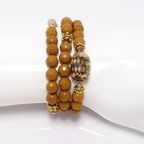 Honey Mustard Brown Jade Three Bracelet