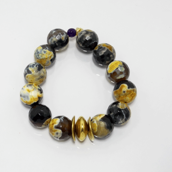 Yellow Multi Black Agate Beaded Bracelet