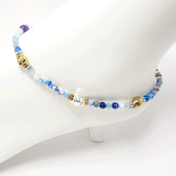 Sea Blue Agate Skull Ankle Bracelet