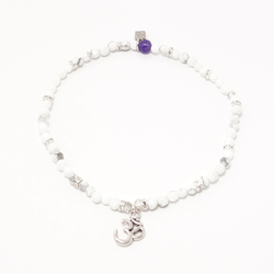 White and Grey Agate OM Charm Ankle Bracelet