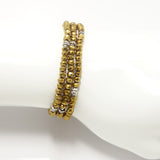 Metallic Gold Silver Triple Crystal Wrap Bracelet