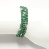 Deep Mist Green Silver Crystal Triple Wrap Bracelet