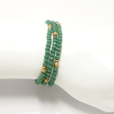 Deep Mist Green Gold Crystal Triple Wrap Bracelet