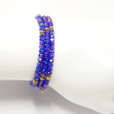 Shiny Blue Gold Crystal Triple Wrap Bracelet