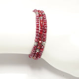 Shiny Red Silver Crystal Triple Wrap Bracelet