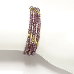 Sheer Magenta Gold Crystal Triple Wrap Bracelet