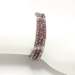 Sheer Magenta Silver Crystal Triple Wrap Bracelet