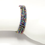 Rainbow Metallic Black Crystal Triple Wrap Bracelet