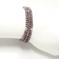 Sparkle Eggplant Silver Crystal Triple Wrap Bracelet