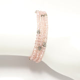 Shiny Pink Silver Crystal Triple Wrap Bracelet