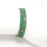 Deep Mist Green Rose-Gold Crystal Triple Wrap Bracelet