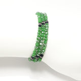 Green/Silver Beaded Black Crystal Triple Wrap Bracelet