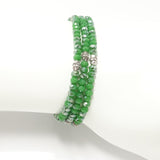 Green/Silver Silver Crystal Triple Wrap Bracelet