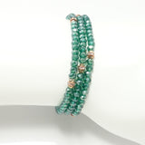 Shiny Green Rose-Gold Crystal Triple Wrap Bracelet
