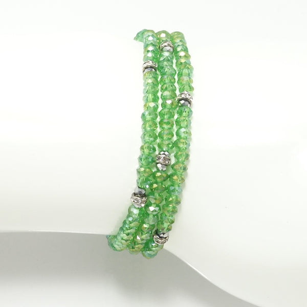 Shiny Green Silver Crystal Triple Wrap Bracelet