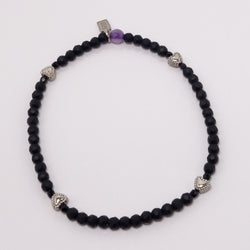 Black Matte Agate Silver Heart Ankle Bracelet